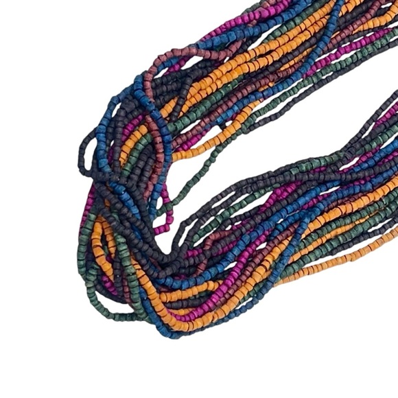 VTG Multi Strand Seed Beaded Multi Colored Boho Necklace - Picture 4 of 15